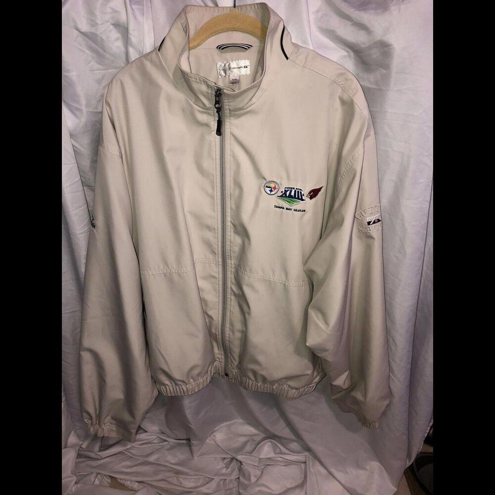 Super Bowl 43 Cutter & Buck Exclusive Stadium Collection XL Zip Beige Jacket Wow